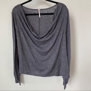 Free People Silver Shimmery Long Sleeve Top Size S